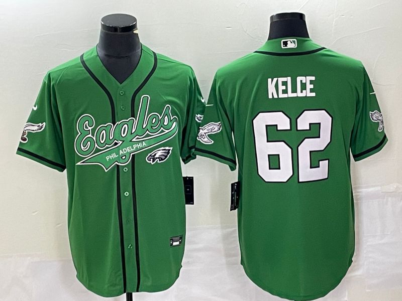 Men Philadelphia Eagles #62 Kelce Green Co Branding Game NFL Jersey style 1